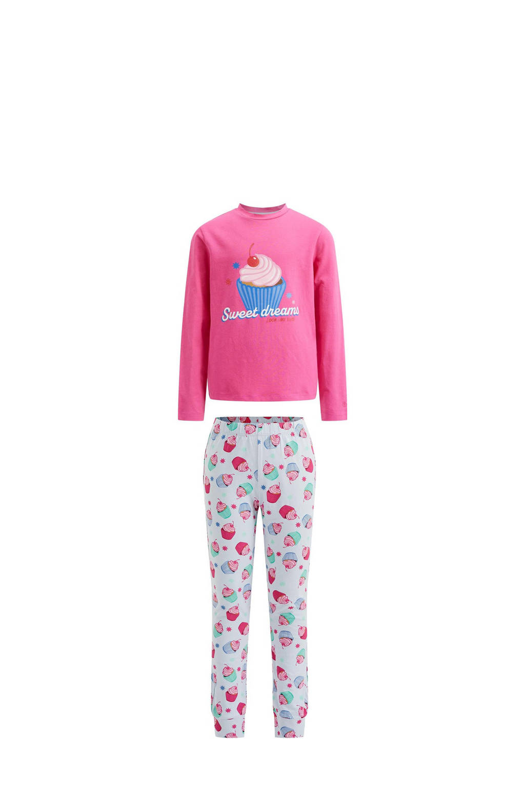WE Fashion pyjama met all over print roze/lichtblauw