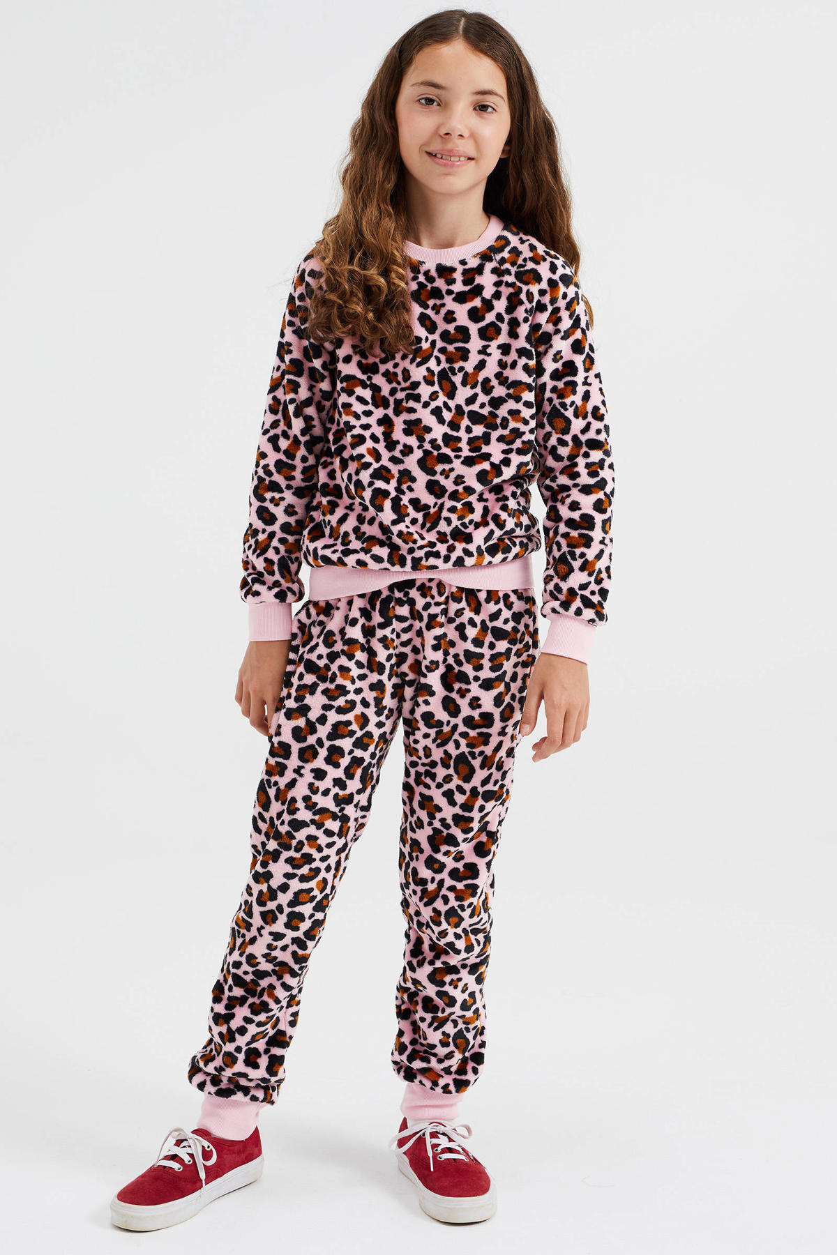 Landelijk Achternaam Zorg WE Fashion fleece pyjama met panterprint lichtroze/zwart | wehkamp