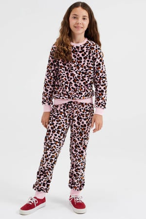 fleece pyjama met panterprint lichtroze/zwart