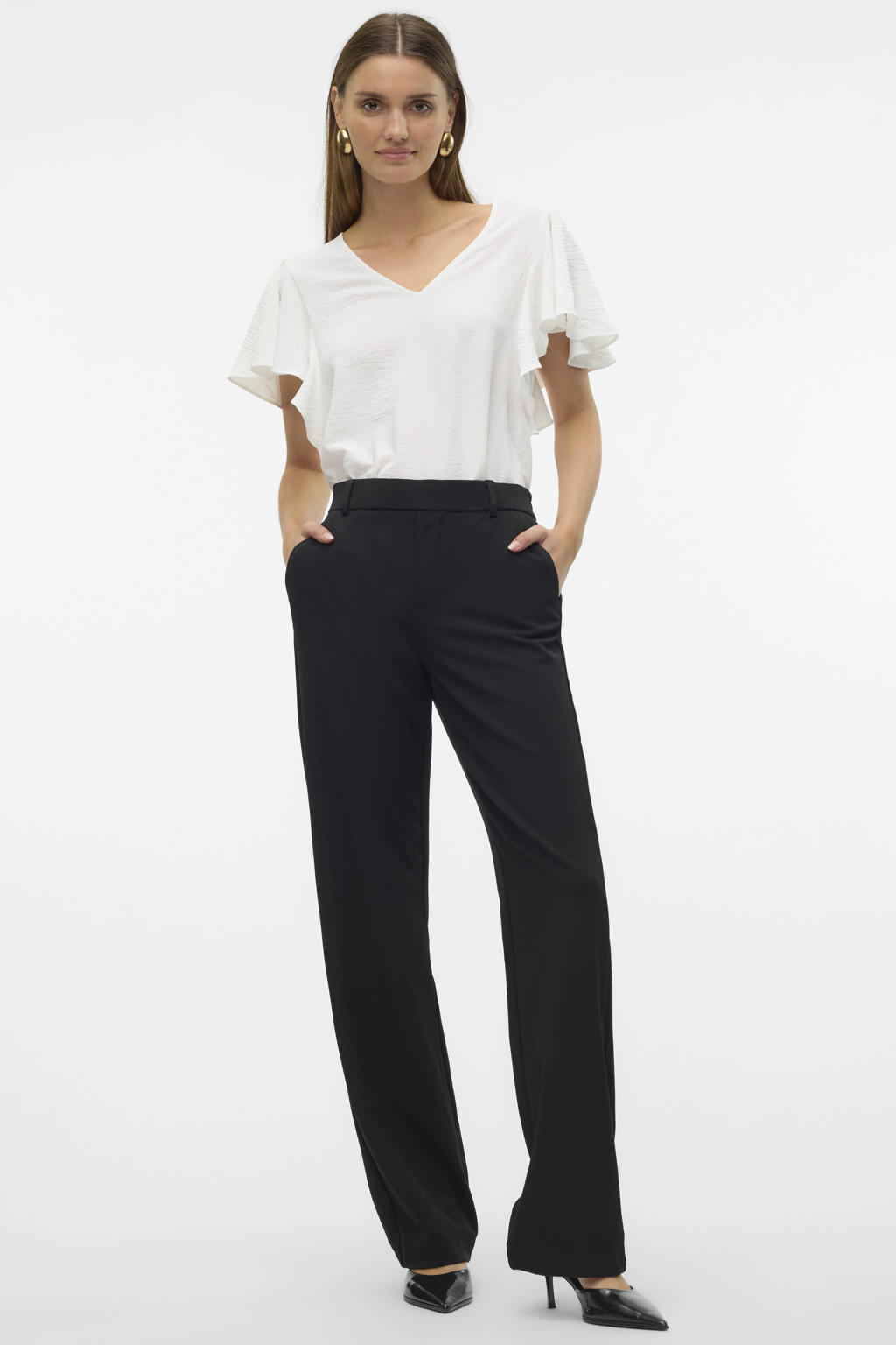 VERO MODA straight fit broek VMMAYA zwart