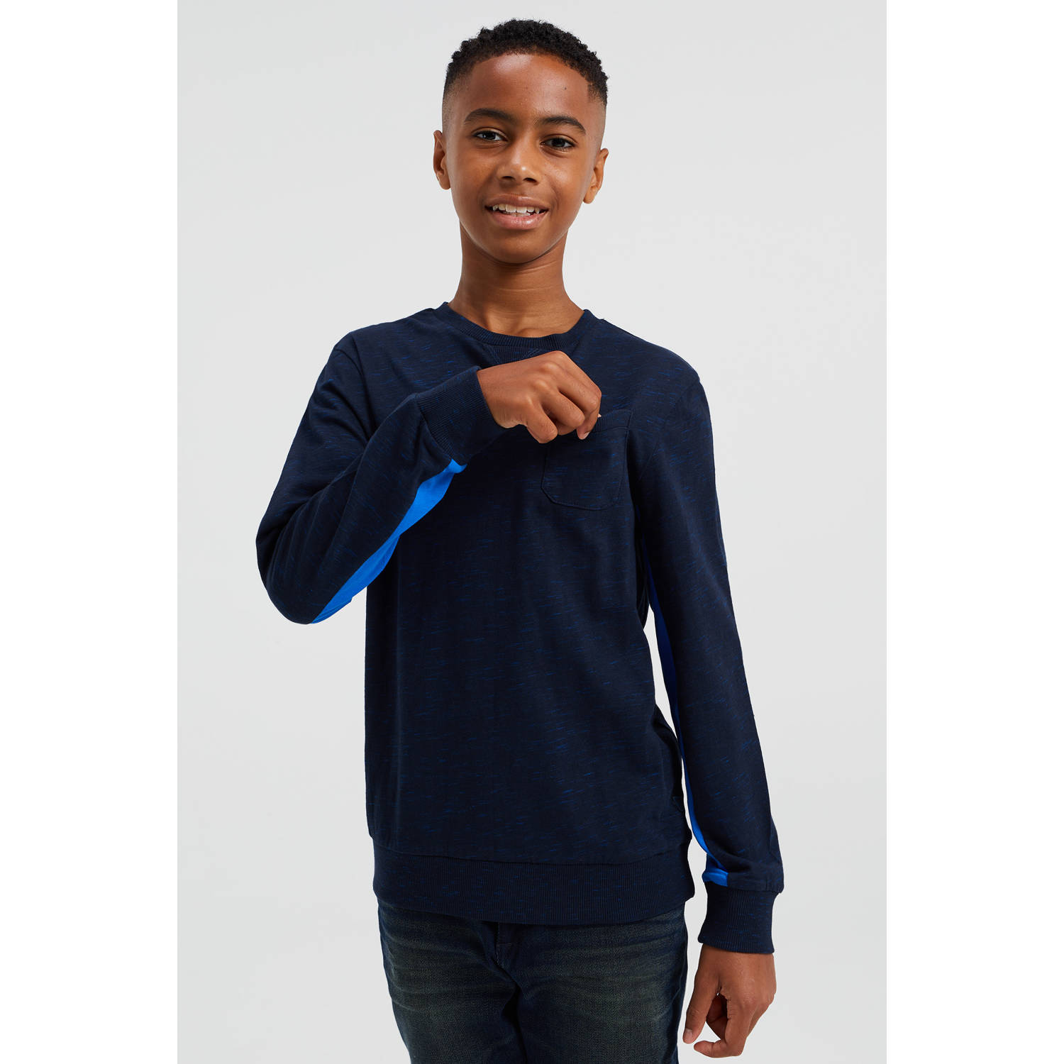 WE Fashion gemêleerde longsleeve donkerblauw lichtblauw