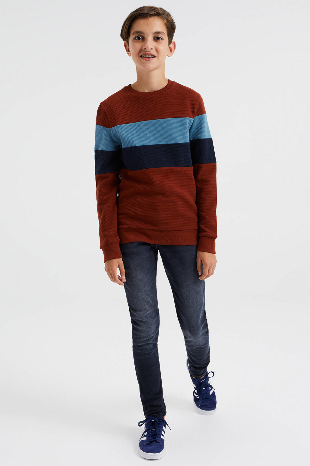 WE Fashion sweater rood/donkerblauw/lichtblauw