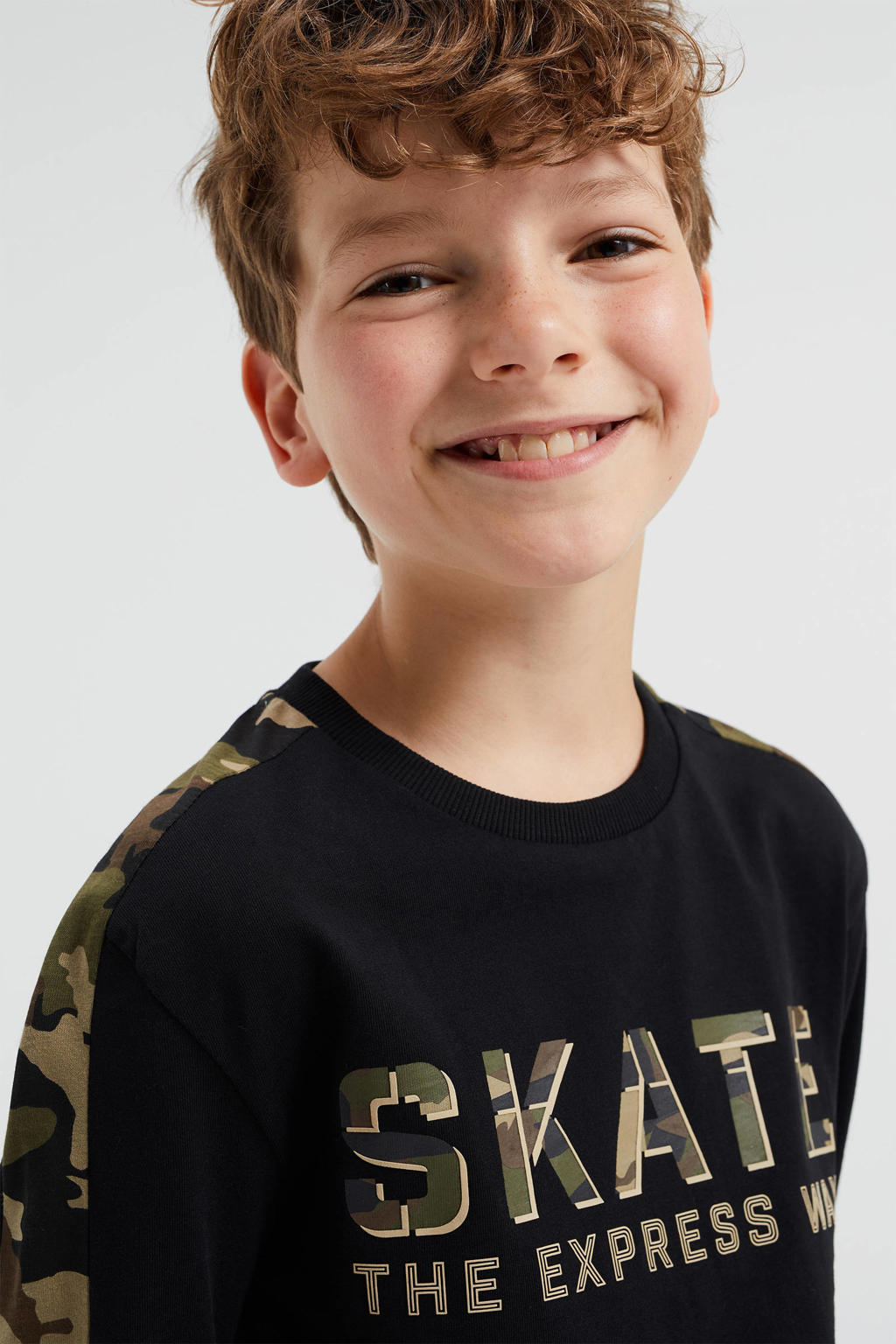 WE Fashion longsleeve met tekst zwart wehkamp