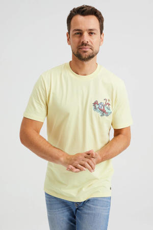 regular fit T-shirt met printopdruk lichtgeel