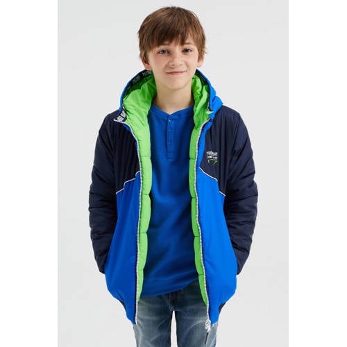 WE Fashion reversible gewatteerde winterjas lichtgroen/kobaltblauw/donkerblauw