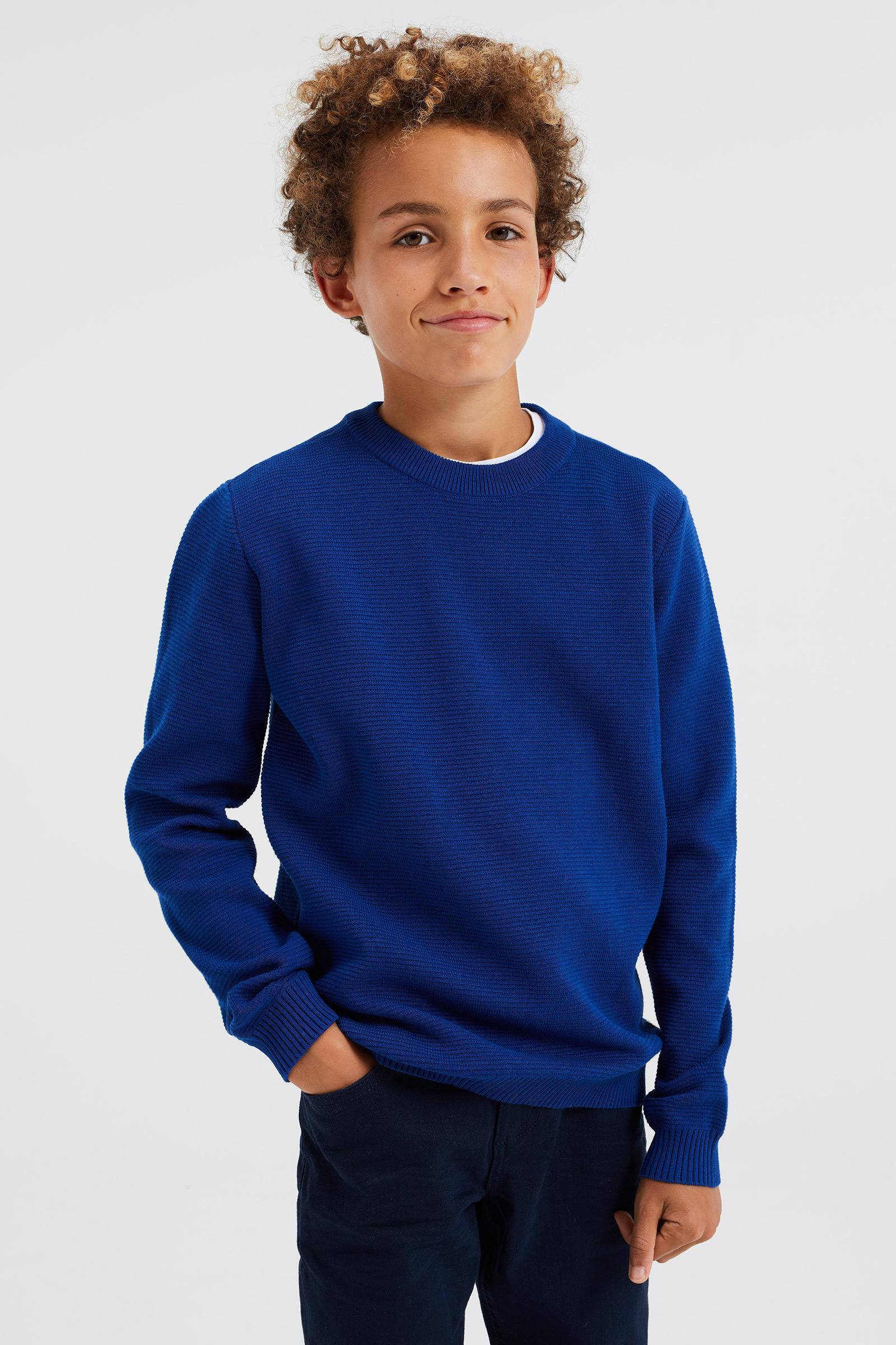 Baby Jongens Pullover 110 cm mid blue Amazon Jongens Kleding Truien & Vesten Truien Pullovers blauw 