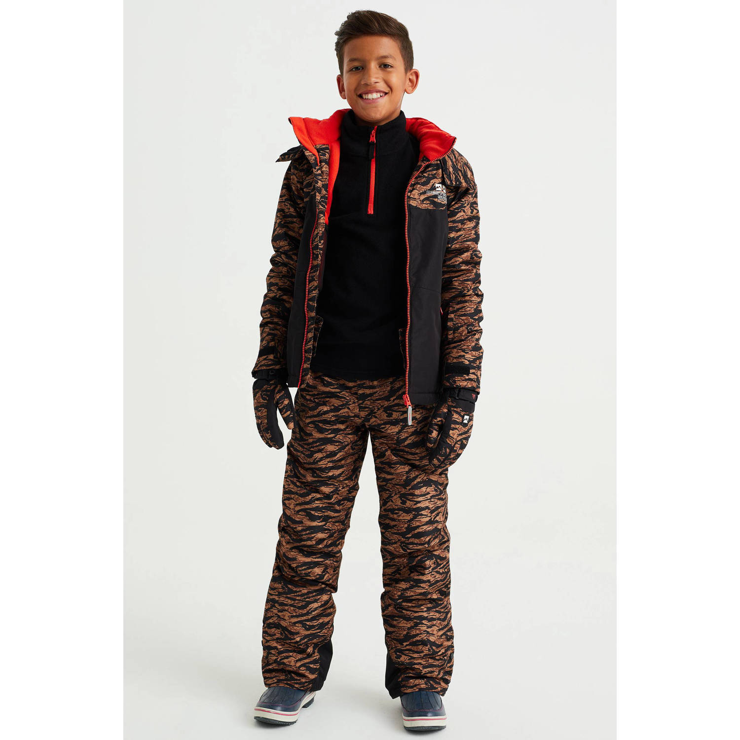 WE Fashion ski-jack zwart Skijack Meisjes Polyester Capuchon 110 116