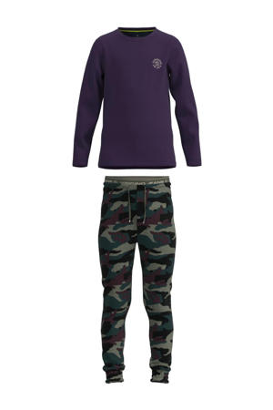   pyjama Wing met camouflageprint paars/groen