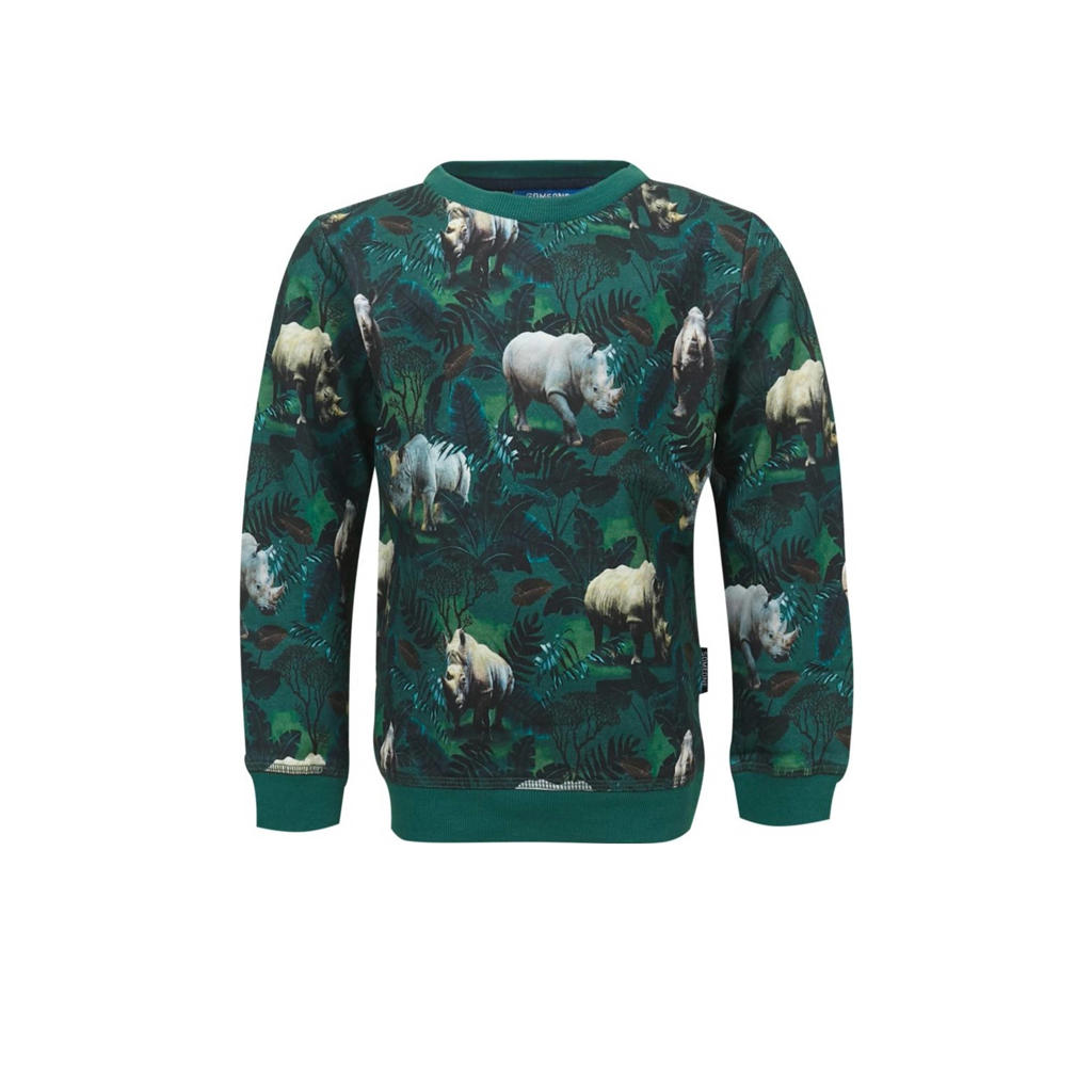 Someone sweater Rino met all over print groen/wit