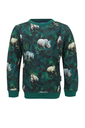 sweater Rino met all over print groen/wit