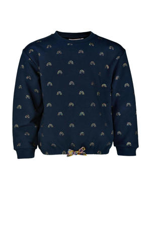 sweater Petite met all over print en glitters donkerblauw