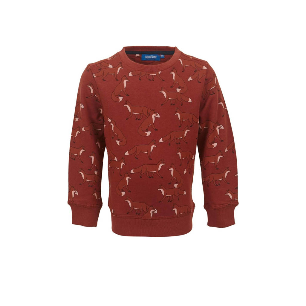 Someone sweater Vos met all over print donkerrood