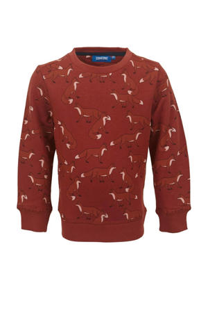 sweater Vos met all over print donkerrood