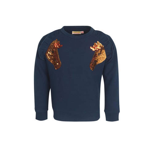 Someone sweater Moss met printopdruk en pailletten donkerblauw