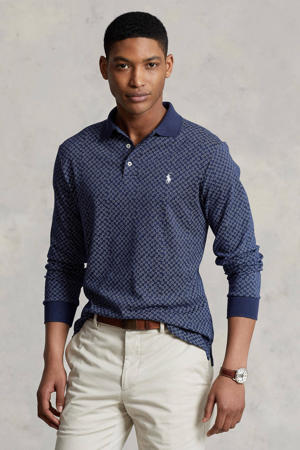 slim fit polo met all over print donkerblauw