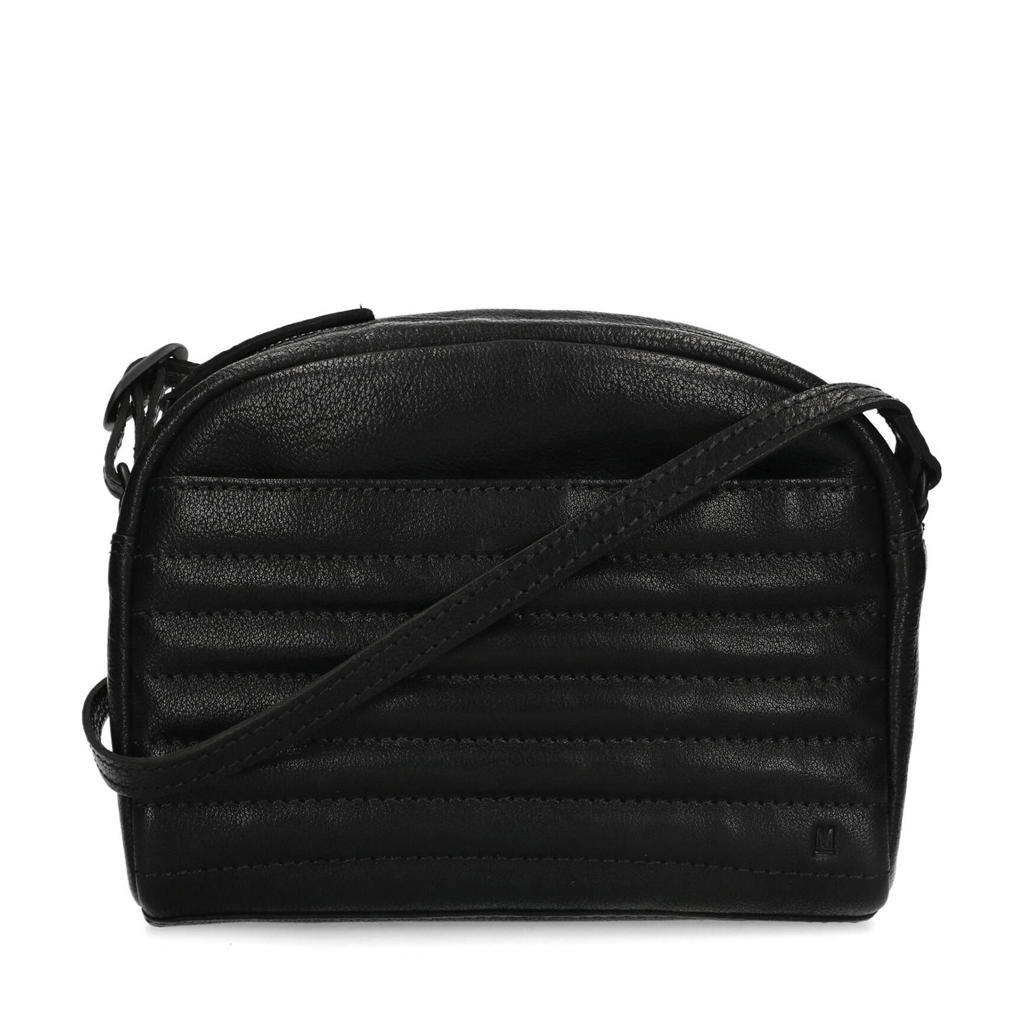 Manfield doorgestikte leren crossbody tas zwart