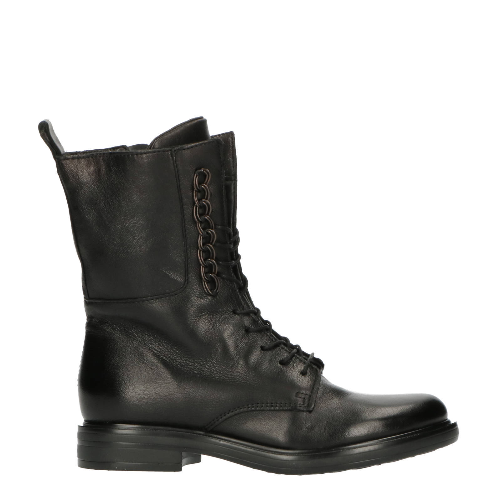 Foderpet leren veterboots zwart