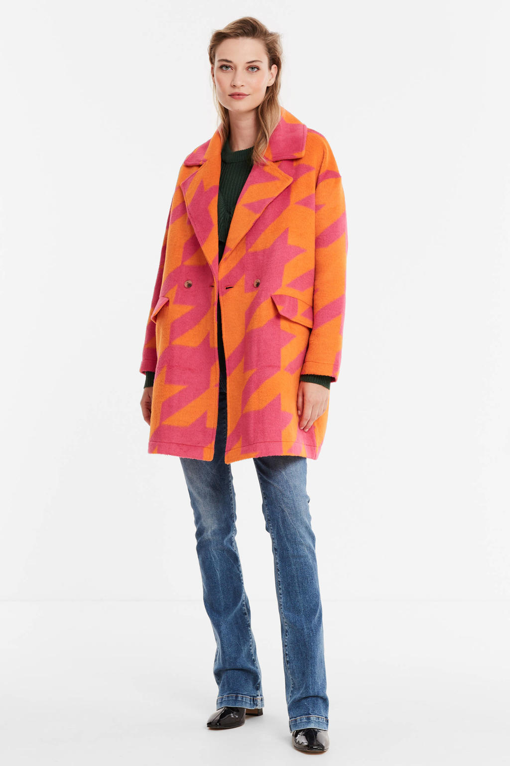 ONLY coat ONLLOOP met all over print roze/oranje