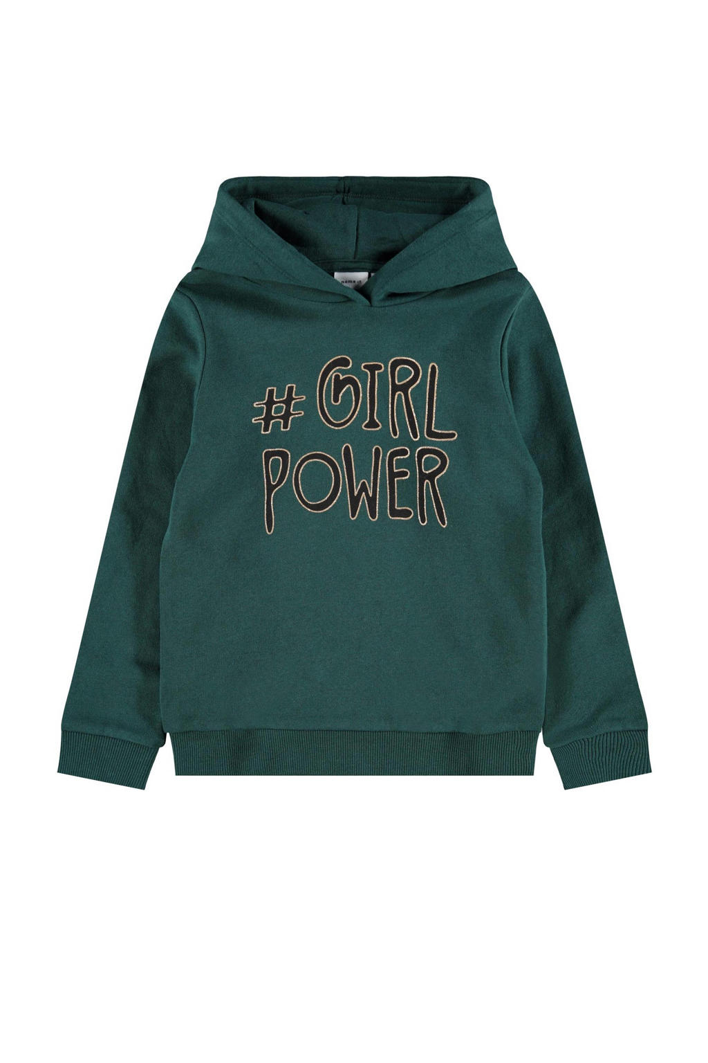 Groene meisjes NAME IT hoodie van sweat materiaal met tekst print, lange mouwen en capuchon