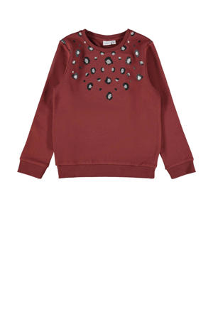 sweater met all over print donkerrood