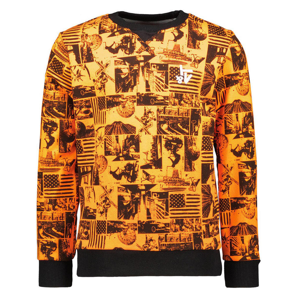 TYGO & vito sweater met all over print oranje/zwart