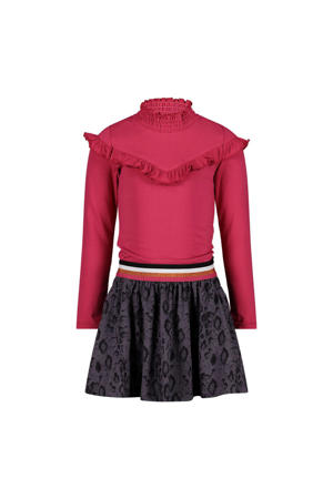 A-lijn jurk met ruches roze/zwart