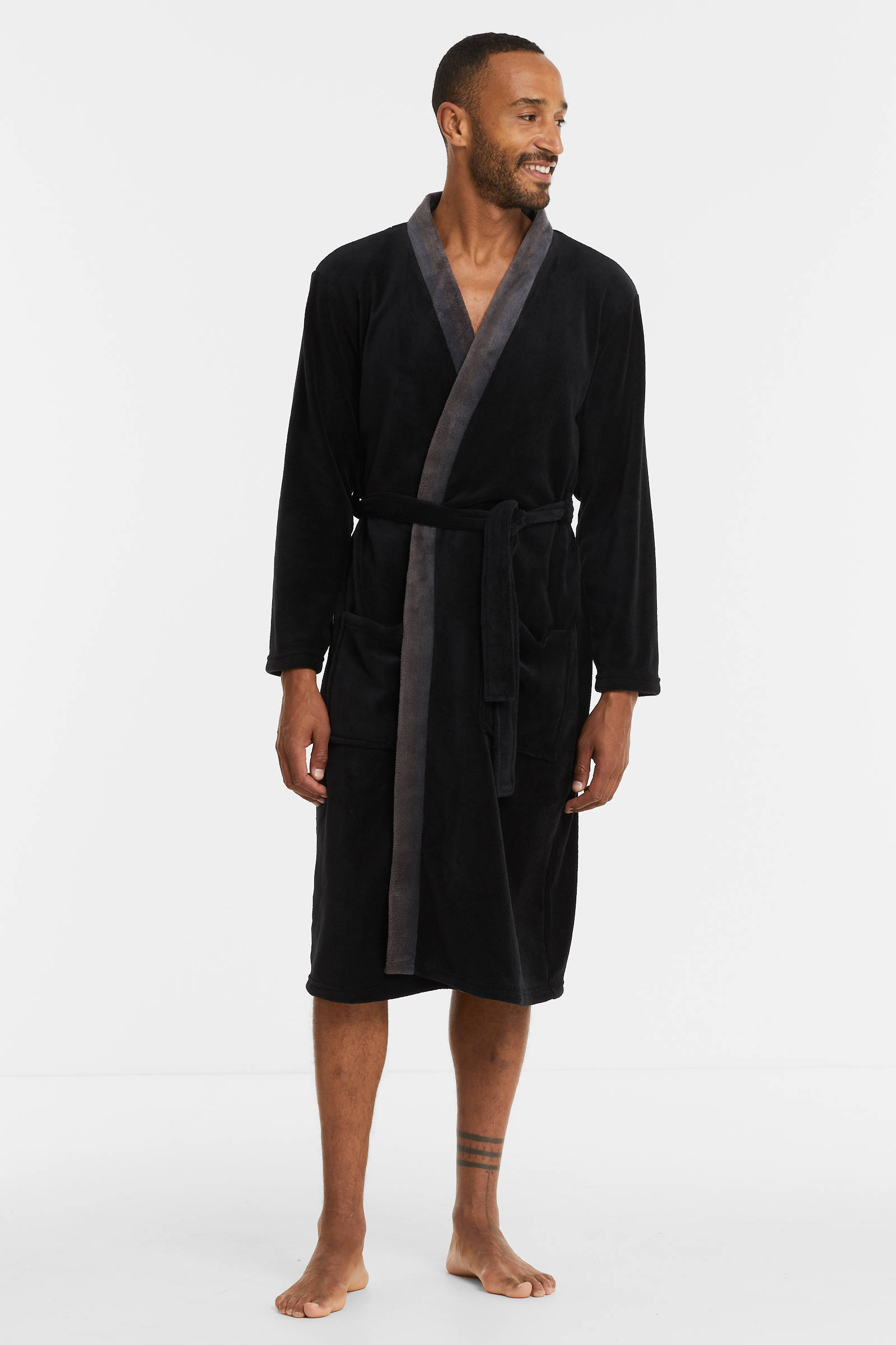 ten Cate fleece badjas zwart/grijs | wehkamp
