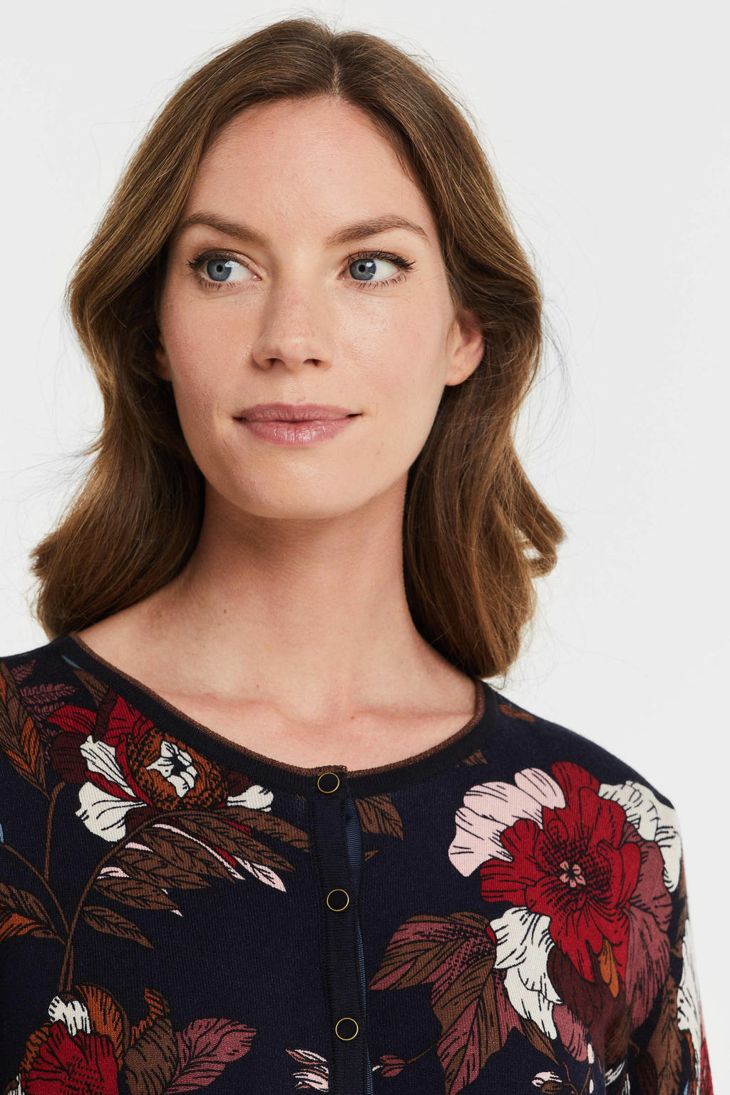 Betty Barclay fijngebreid vest met all over print donkerblauw/bruin ...