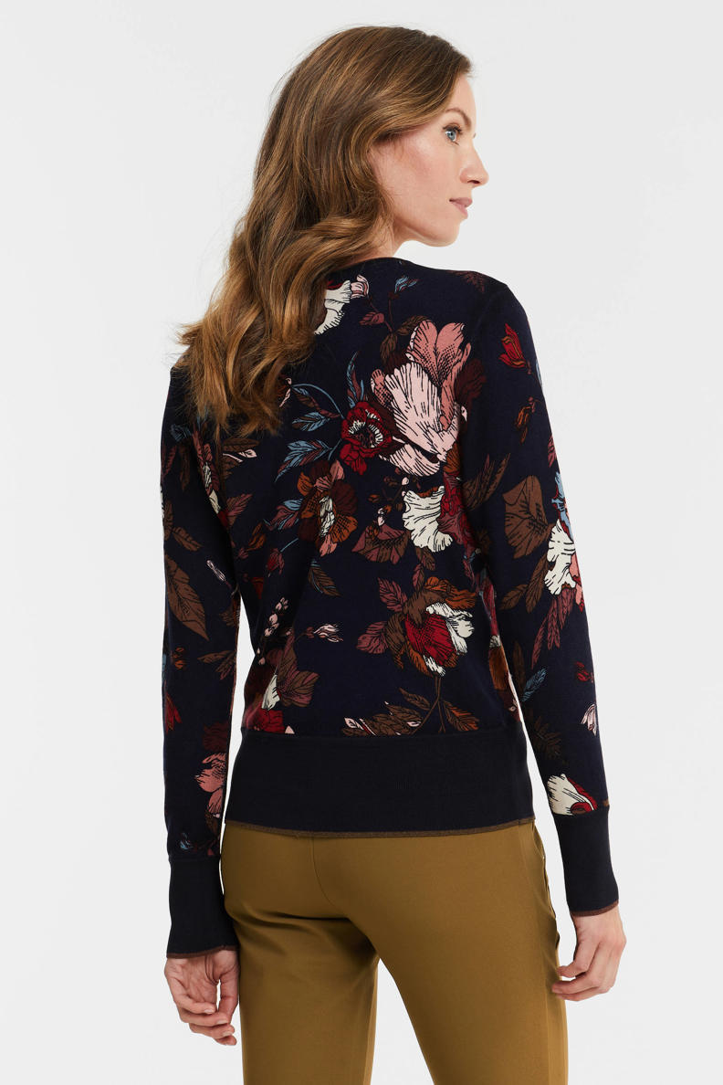 Betty Barclay fijngebreid vest met all over print donkerblauw/bruin ...