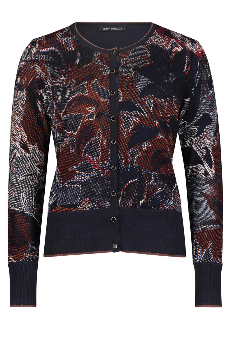 Betty Barclay fijngebreid vest met all over print donkerblauw/bruin ...