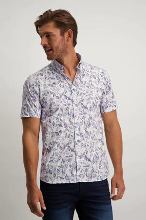 slim fit overhemd met all over print wit/violet