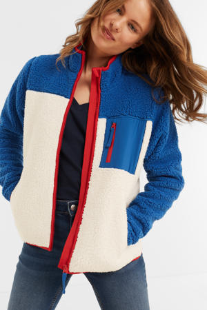teddy fleece vest wit/blauw