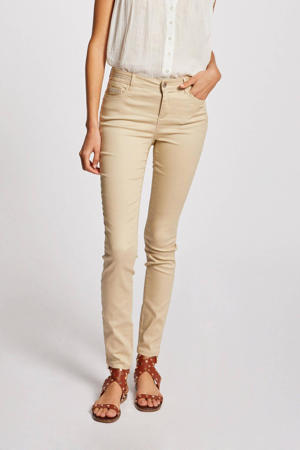 coated slim fit broek beige