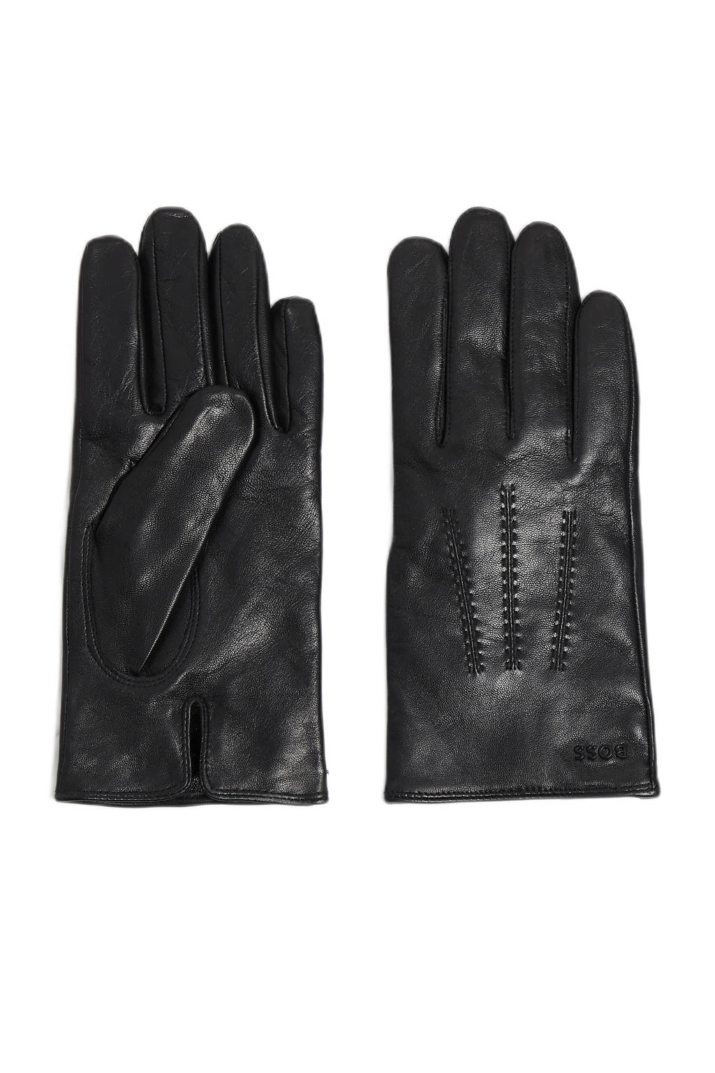 BOSS leren handschoenen met logo zwart