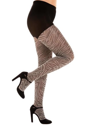 panty met lurex en zebraprint 60 denier zwart/zilverkleurig