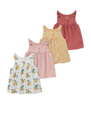 jurk - set van 4 wit/roze/geel/brique