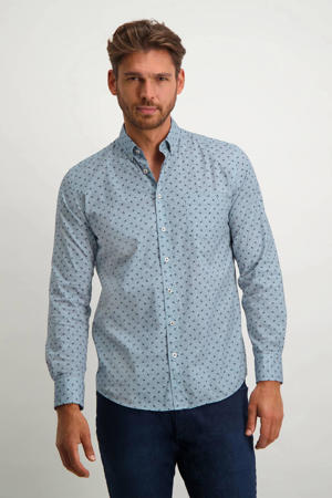 slim fit overhemd met all over print donkerblauw/grijsblauw