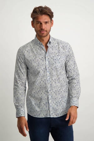regular fit overhemd met all over print greige/grijsblauw