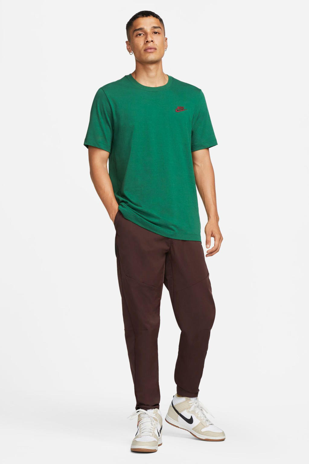 Groene heren Nike T-shirt van katoen met logo dessin, korte mouwen en ronde hals