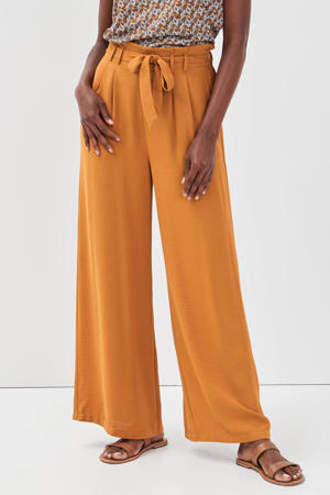 high waist wide leg broek geel