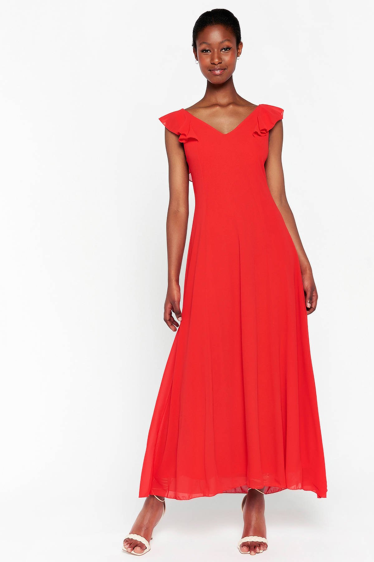 LOLALIZA maxi jurk met open detail rood wehkamp