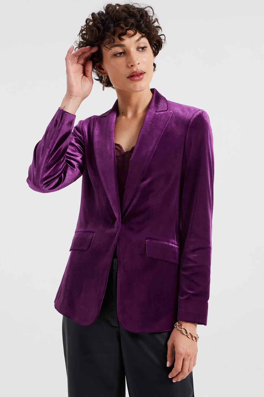 vrouw Min toewijzing WE Fashion fluwelen blazer aubergine | wehkamp