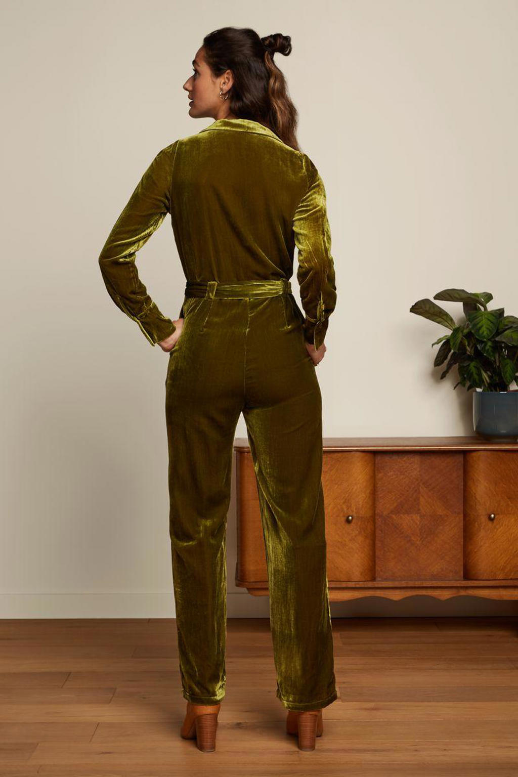 King Louie velours jumpsuit Doris groen wehkamp
