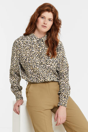 blouse met panterprint olijfgroen