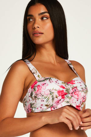 gebloemde bandeau bikinitop Tropical wit/roze/groen