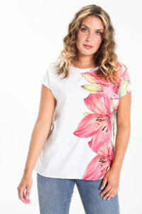 Cassis T-shirt met all over print wit/roze/geel