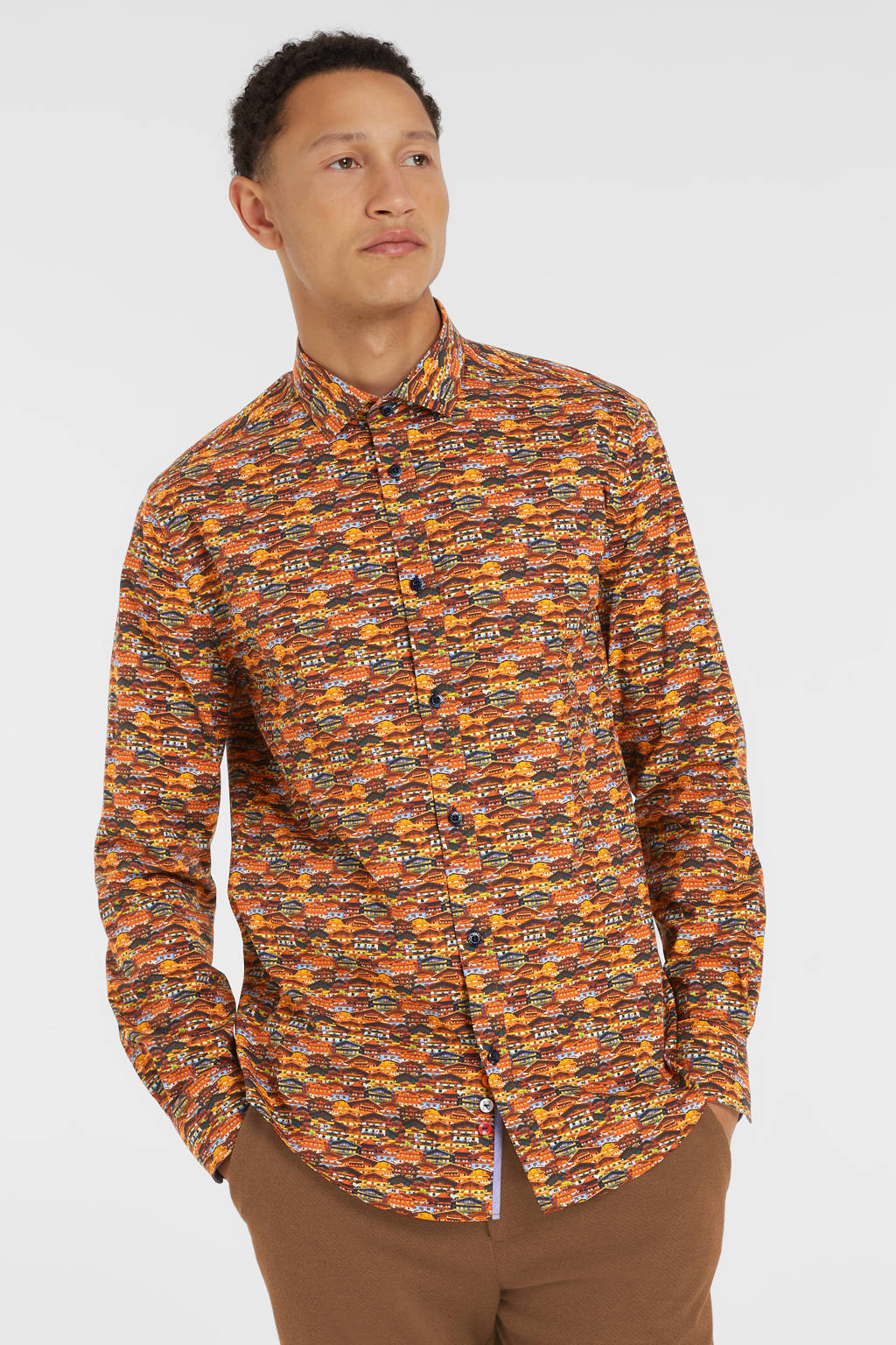 A fish named Fred slim fit overhemd met all over print brown