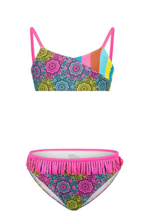 crop bikini blauw/roze/geel