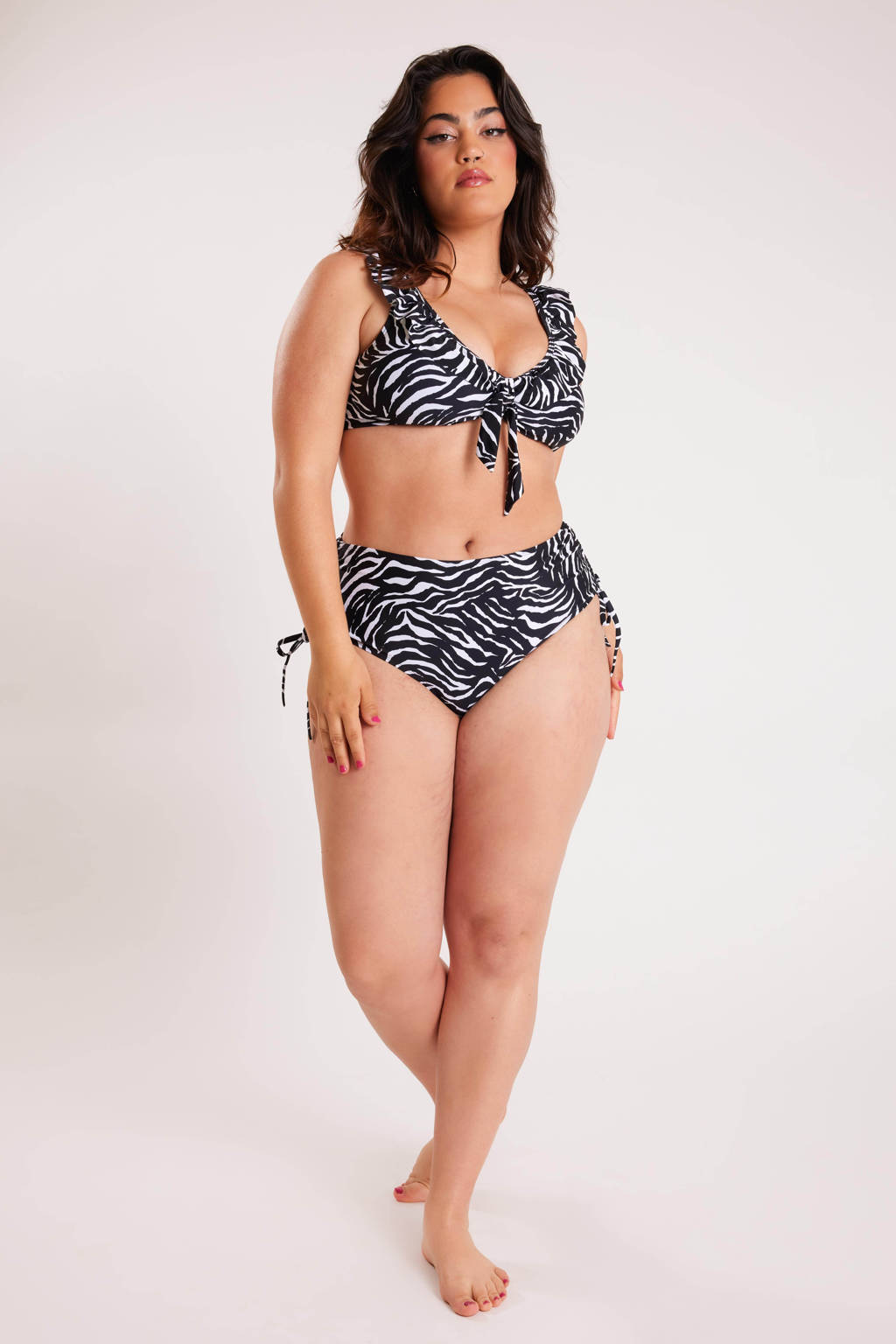 MS Mode high waist brazilian bikinibroekje met zebraprint zwart/grijs