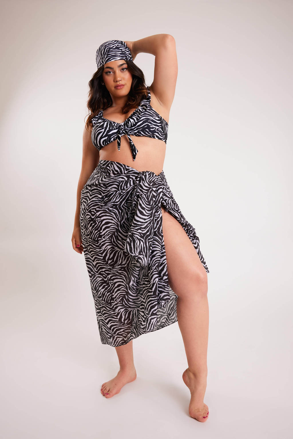MS Mode bikinitop met zebraprint zwart/grijs